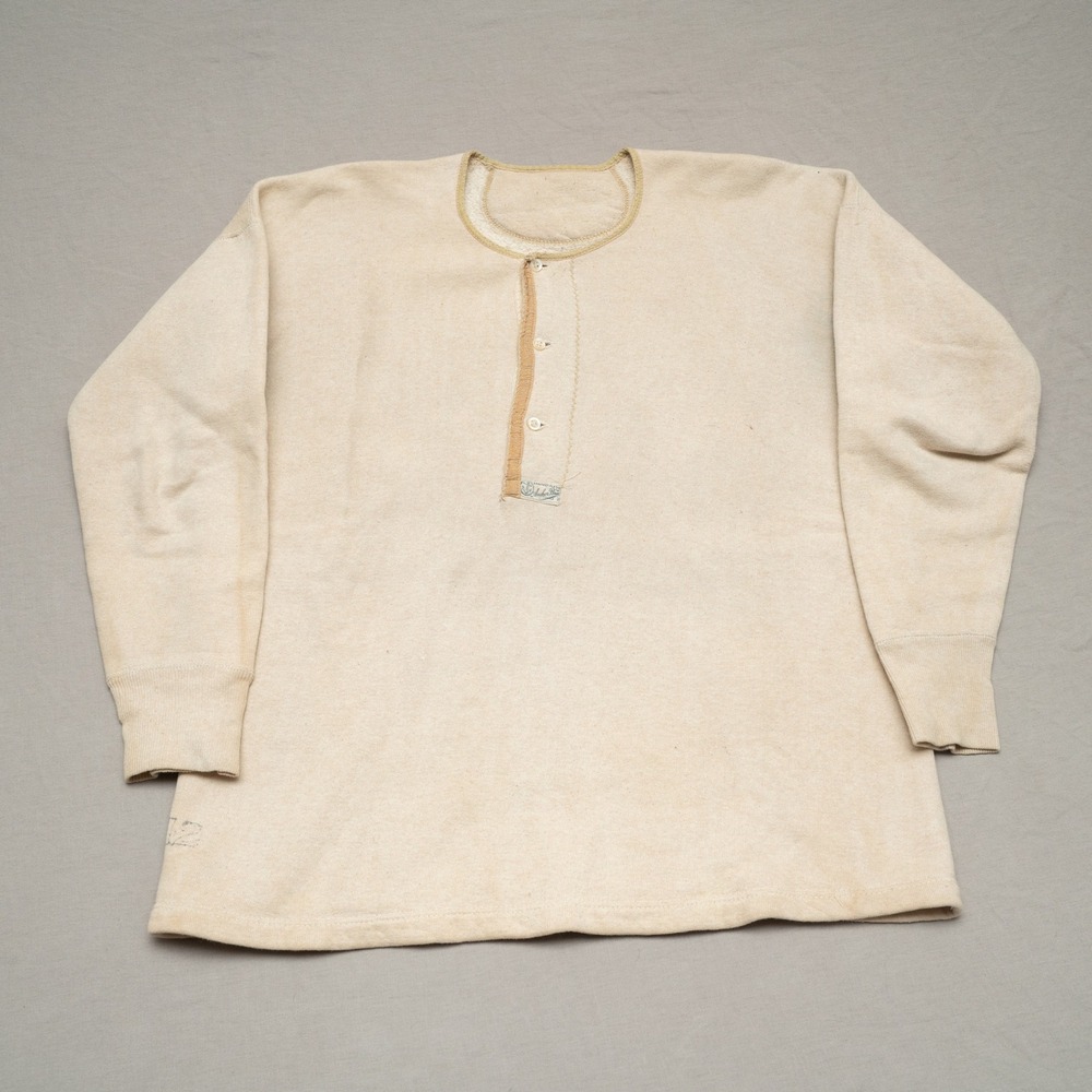 Vintage Antique 1930s Anchor Brand Sanitary Fleece 42 Thermal Henley‎ Sweatshirt